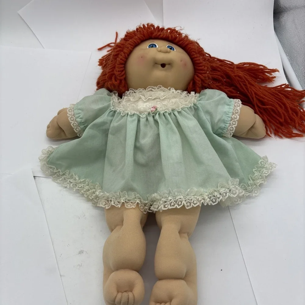 Vintage 1985 Cabbage Patch Style Red Hair Blue Eyes Green Dress Rare!